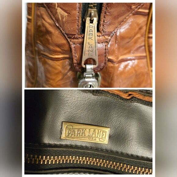 Vintage Park Lane Cognac Croc Embossed Leather Top Handle Satchel - Picture 9 of 12